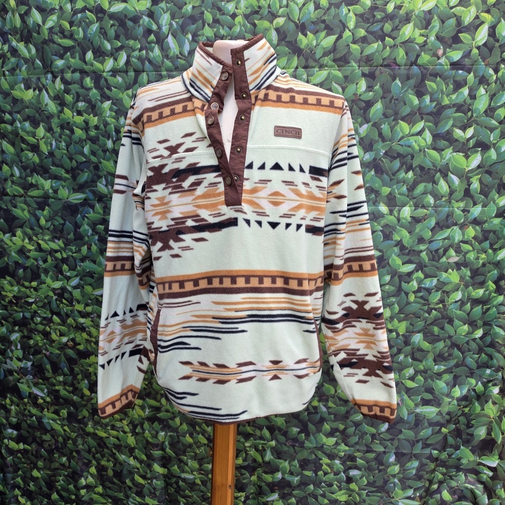 Cinch Southwest Aztec Fleece Pullover Womens Large Western Snap Mock Neck